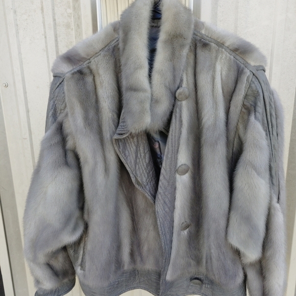 PELTZ MODEM-KOCHEM Jackets & Blazers - ELEGANTLY GORGEOUS GENUINE SILVER MINK FUR/LEATHER COAT JACKET PLUS SIZE 1XL/2XL
